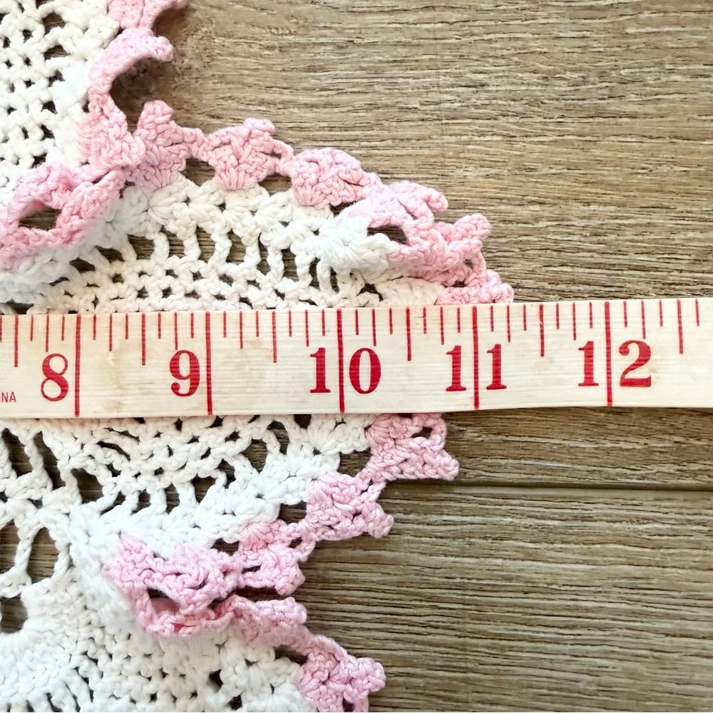 Hand Crochet Doily Bundle of 3 Round Pastels Pink‎ Scalloped Trim Rectangular